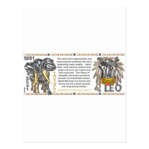 valxart-1961-chinese-zodiac-metal-bull-ox-born-leo-postcard-zazzle