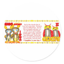ValxArt 1996 1936 Zodiac fire rat born Gemini Round Sticker