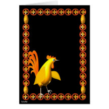 ValxArt.com Yellow chrome rooster plays guitar Greeting Card