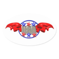 ValxArt flying USA with red Wings and stars Oval Sticker