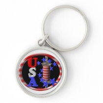 Valxart USA BARBER POLE FLAG W.STARS Keychain
