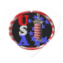 Valxart USA BARBER POLE FLAG W.STARS Heart Sticker