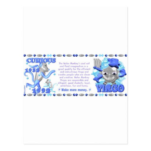 valxart zodiac water monkey virgo born 1932 1992 postcard valxart zodiac water monkey virgo born 1932 1992 postcard