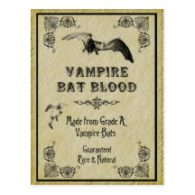 Vampire Bat Blood Halloween Recipe Card Postcards