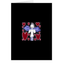 Vampire Bat Girl in Red and Blue Greeting Cards