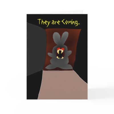 Vampire Bunny at Door Greeting Card by alalge