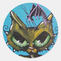 Vampire Butterfly cat round sticker