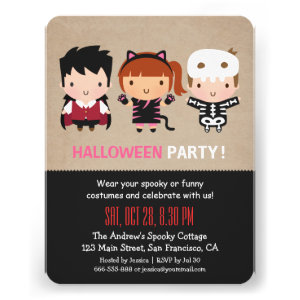 Vampire Cat Skeleton Halloween Party Invitations