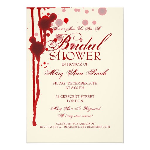 Vampire Halloween Bridal Shower Fake Blood Red Custom Announcements