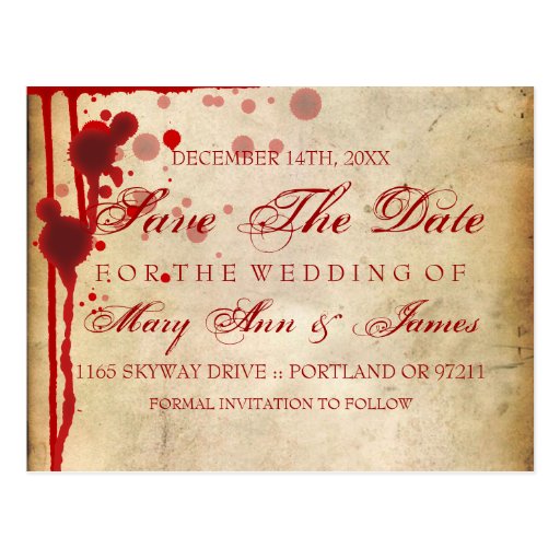 Vampire Halloween Save The Date Fake Blood Red Postcard - The Date For Halloween Vampire Halloween Save The Date Fake Blood Red Postcard - The Date For Halloween
