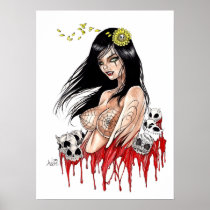artsprojekt, goth, gothic, fantasy, horror, dark, devil, demon, angel, corset, tightly, wound, puppet, dolls, artofjamesadams, illustration, drawing, sketch, goddess, witch, pinup, fine, art, line, pen, ink, wash, grunge, voluptuous, cleavage, models, adult, vampire, succubus, horns, darkness, emotional, Poster with custom graphic design