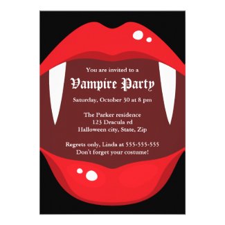 Vampire party invitation with fangs and red lips by TheStationeryShop 