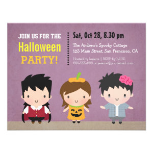 Vampire Pumpkin Zombie Kids Halloween Party Custom Announcements