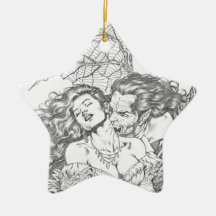 Vampire's Kiss by Al Rio - Vampire and Woman Art Christmas Ornaments