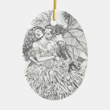 Vampire's Kiss by Al Rio - Vampire and Woman Art Christmas Ornaments