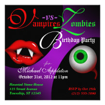 Vampires vs Zombies Halloween Birthday Invitations