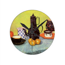 Van Gogh Blue Enamel Coffeepot, Earthenware, Fruit Round Wallclock