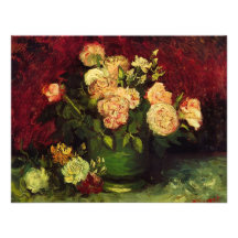 Van Gogh; Bowl with Peonies and Roses Personalized Announcements