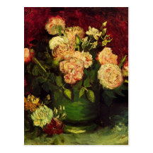 Van Gogh; Bowl with Peonies and Roses Post Card