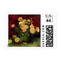 Van Gogh; Bowl with Peonies and Roses Stamps