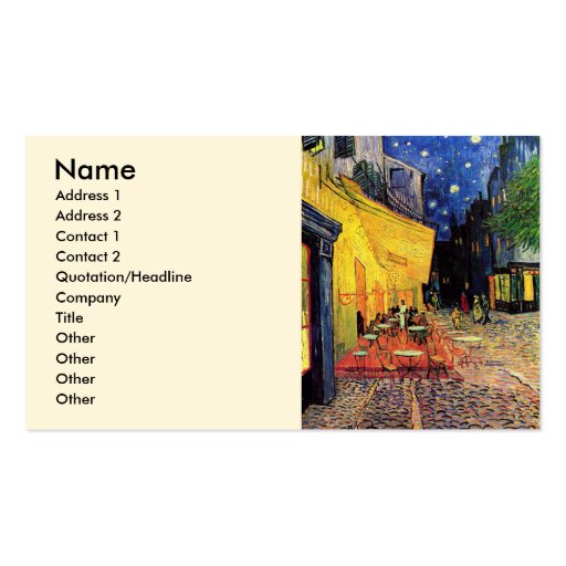 Van Gogh; Cafe Terrace at Night, Vintage Fine Art Business Card Templates