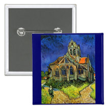 Van Gogh Church at Auvers (F789) Fine Art Buttons