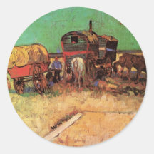 Van Gogh; Encampment of Gypsies with Caravans Round Stickers