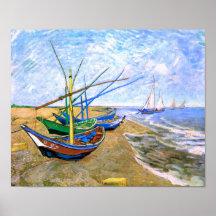 Van Gogh Fishing Boats Beach Saintes-Maries (F413) Poster