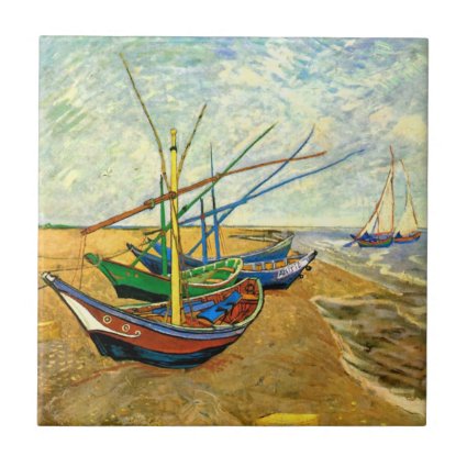 Van Gogh Fishing Boats on Beach at Saintes Maries Ceramic Tiles