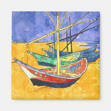 Van Gogh Fishing Boats on Beach (F1429) Fine Art Refrigerator Magnets