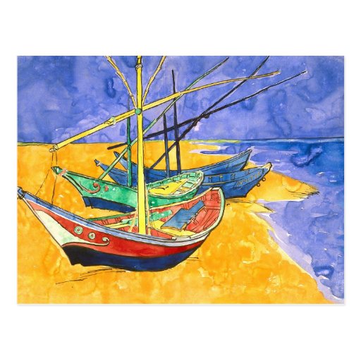 Van Gogh Fishing Boats on Beach (F1429) Fine Art Post Card
