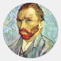 Van Gogh Green Self-Portrait Round Sticker