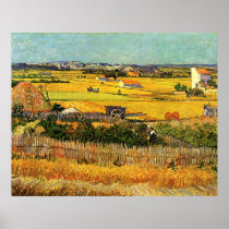 Van Gogh Harvest La Crau, Montmajour in Background Poster