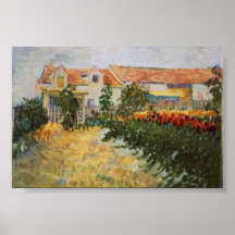 Van Gogh House with Sunflowers Posters