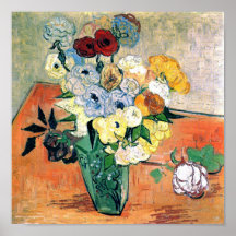 Van Gogh Japanese Vase, Roses, Anemones (F764) Poster