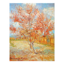Van Gogh Pink Peach Tree in Blossom Invitations
