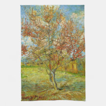 Van Gogh Pink Peach Tree in Blossom, Vintage Art Kitchen Towels
