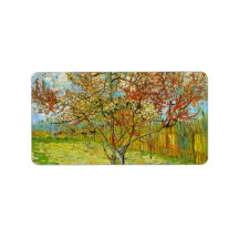 Van Gogh Pink Peach Tree in Blossom, Vintage Art Custom Address Label
