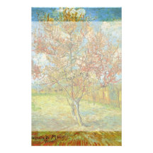 Van Gogh Pink Peach Tree in Blossom, Vintage Art Custom Stationery