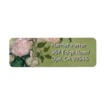 Van Gogh Pink Roses (F682) Fine Art Custom Return Address Label