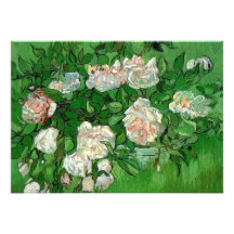 Van Gogh; Pink Roses, Vintage Still Life Art Personalized Announcement