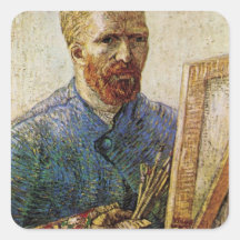 Van Gogh; Self Portrait in Front of the Easel Square Stickers