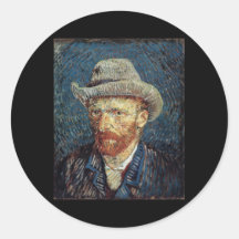 Van Gogh Self-Portrait with Grey Felt Hat Round Sticker