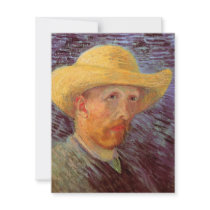 Van Gogh; Self Portrait with Straw Hat Invitation