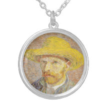 Van Gogh Self Portrait with Straw Hat Necklace