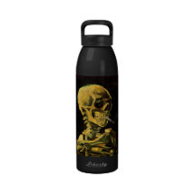 Van Gogh Skull, Burning Cigarette (F212) Fine Art Drinking Bottle