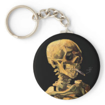 Van Gogh Skull With Burning Cigarette Keychain
