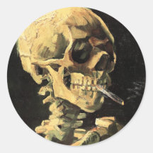 Van Gogh Skull with Burning Cigarette Magnet Round Stickers