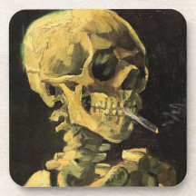 Van Gogh Skull with Burning Cigarette, Vintage Art Coasters