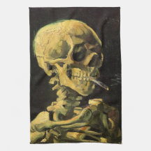 Van Gogh Skull with Burning Cigarette, Vintage Art Hand Towels